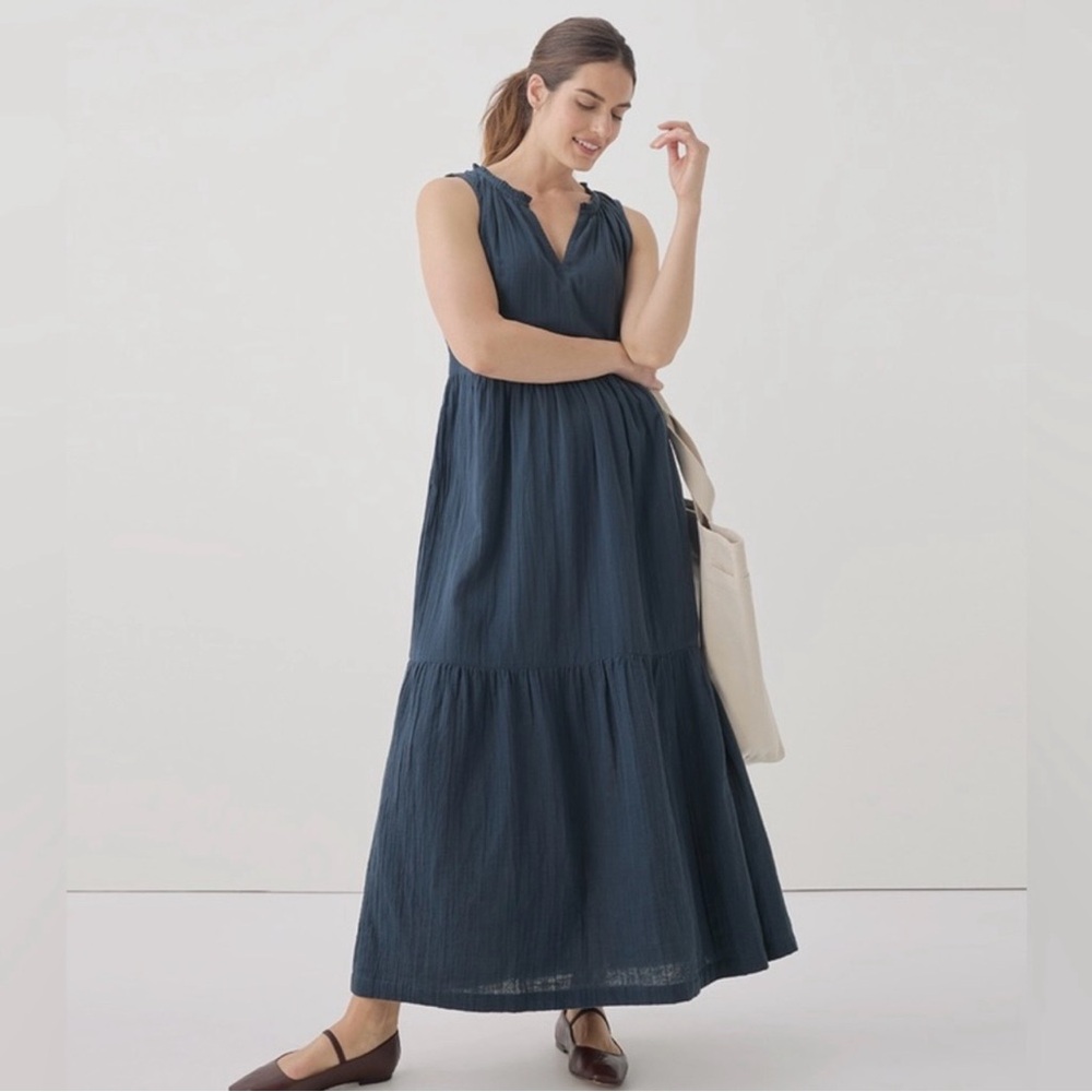 Pact Coastal Double Gauze Maxi Dress in French Blue (L)